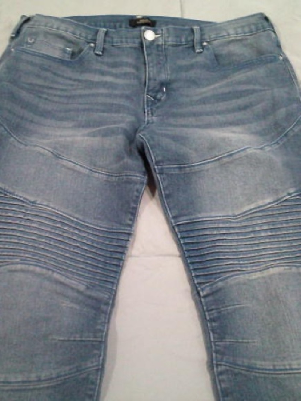 True Religion Rocco Relaxed Skinny Jeans in blue denim